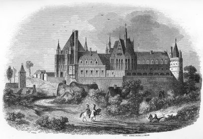 منظر لقلعة غايون، نورماندي. القرن التاسع عشر (نقش من كتاب "Mysteres des vieux chateaux de France" بقلم لو فرانسوا). بواسطة فنان غير معروف