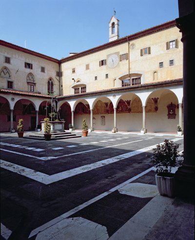 منظر لدير الموتى (Chiostro dei Morti) والكنيسة الصغيرة (صورة) بواسطة غير معروف