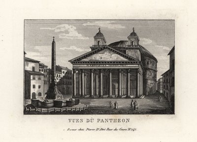 منظر للبانثيون مع نافورة ، و Fontana del Pantheon ، ومسلة Macuteo في ساحة Piazza della Rotonda ، روما بواسطة غير معروف