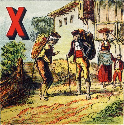 X: زيريس. تشتهر مدينة إسبانيا بنبيذها - نقش مستخرج من Alphabet geographique. Guerin-Muller et Cie ، محرران ، باريس بواسطة غير معروف