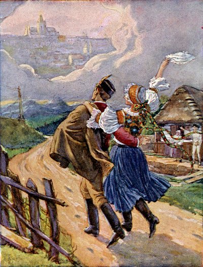 زوجان تشيكيان شابان بالزي الوطني، حوالي عام 1920 بواسطة فنان غير معروف