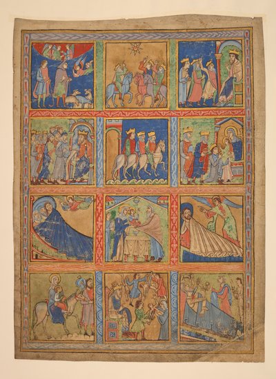 F. 1: سلسلة من 24 منمنمة من حياة المسيح ؛ سبع قصاصات من المخطوطات المضيئة. من القرن الثاني عشر إلى القرن الخامس عشر سبع قصاصات من المخطوطات المزخرفة. من القرن الثاني عشر إلى القرن الخامس عشر بواسطة فنان غير معروف