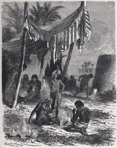 صناعة الزجاج في مصر القديمة، حوالي عام 1880 (نقش) بواسطة فنان غير معروف