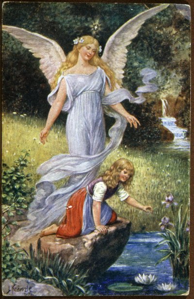 ملاك حارس يراقب طفلاً، ج. 1910 (بطاقة بريدية) بواسطة فنان غير معروف