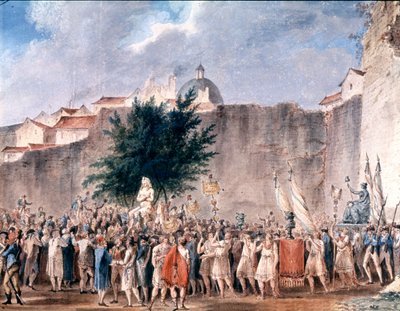 حفلة بين أنقاض الباستيل، باريس، حوالي 1793 (لوحة مائية) بواسطة فنان غير معروف