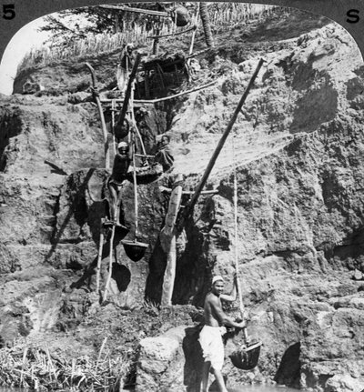 شادوف مصري يرفع مياه النيل إلى الحقول العطشى ، مصر ، 1905. بواسطة أندروود أند أندروود