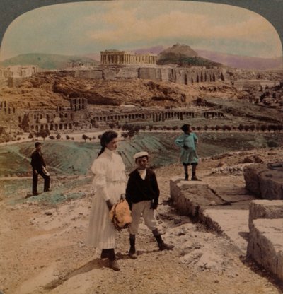 أكروبوليس أثينا ، ليكابيتوس والقصر الملكي ، من نصب فيليبوبوس التذكاري ، 1907. الفنانون: إلمر أندروود ، بيرت إلياس أندروود. بواسطة أندروود أند أندروود