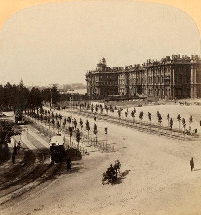 القصر الشتوي الإمبراطوري من نيفسكي بروسبكت ، سانت بطرسبرغ ، روسيا ، 1897. بواسطة أندروود أند أندروود