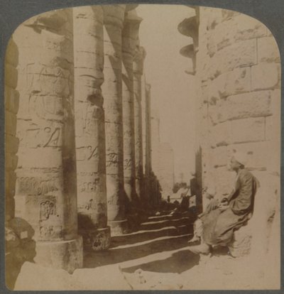 الرواق الشهير لقاعة الأعمدة الكبيرة في معبد الكرنك ، طيبة ، مصر ، 1897. بواسطة أندروود أند أندروود