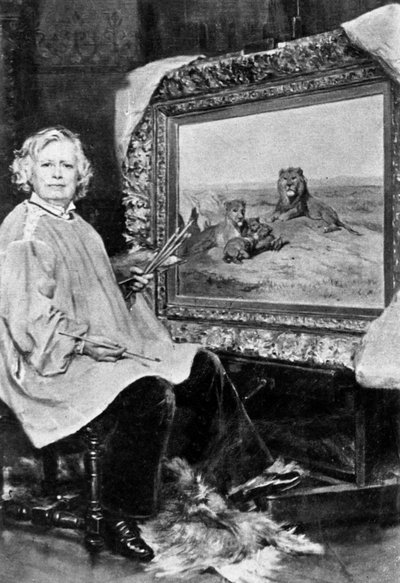 روزا بونور (1822-1899) رسامة الحياة البرية الفرنسية هنا أمام إحدى لوحاتها التي تمثل الأسود ج. 1875 بواسطة غير معروف
