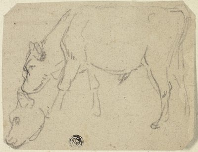 رسومات تخطيطية لثور يرعى ورأس بقرة (الوجه)؛ بقرة جالسة في صورة جانبية (الظهر) بواسطة غير معروف