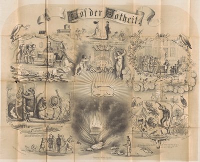 رسم كاريكاتوري في تقويم طالب دلفت ، 1869 مدح الحماقة (العنوان على الكائن) بواسطة ايليا الاسباني