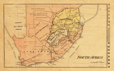 خريطة جنوب إفريقيا عام 1899 أثناء حرب البوير الثانية (نقش ملون) بواسطة فنان غير معروف