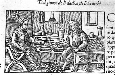 زوجان يلعبان النرد. نقش بعد "Historia de gentis septemtrionalis" لأولاوس ماغنوس ، روما 1560. بواسطة فنان غير معروف