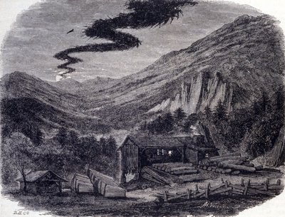 مطاردة رائعة (هوائية أو برية) أو Menee (Menee Hellequin) أو Mesnie in the Vosges ، وهي عاصفة ليلية تظهر نفسها وفقًا للأساطير الشعبية بعد لعنة أو يوم سبت من السحرة. نقش القرن التاسع عشر بواسطة فنان غير معروف