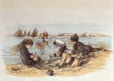 مجموعة من الأطفال يلعبون بالمياه على الرمل. 1881 بواسطة فنان غير معروف