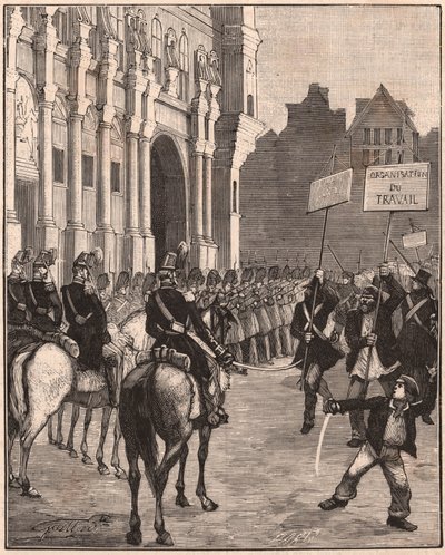 مجموعة من الاشتراكيين يتظاهرون ضد إصلاحات لويس نابليون بونابرت ، 1849 في Champ de Mars ، باريس بواسطة غير معروف