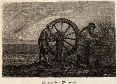 مزيل في إستونيا. رسم هنريت ، لتوضيح رحلته إلى مقاطعات البلطيق الروسية في 1851-54. نقش في "" Le Tour du monde "، تحرير إدوارد شارتون بواسطة فنان غير معروف