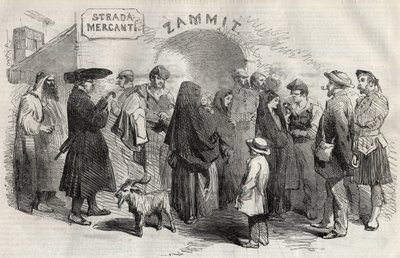 شارع في فاليتا (فاليتا) في جزيرة مالطا (مالطا) عام 1857. بواسطة فنان غير معروف