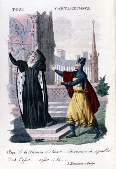 Adelaide Tosi و Orazio Cartagenova في "النورمانديون في باريس" بقلم Saverio Mercadante. الملحن الإيطالي (1795 إلى 1870). بواسطة فنان غير معروف
