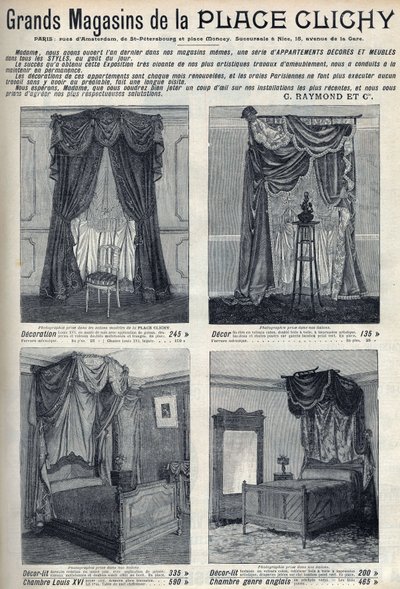 إعلان عن أثاث وديكورات المحلات الكبرى في Place de Clichy في باريس نقش في "Le sun-du-dimanche" بواسطة فنان غير معروف