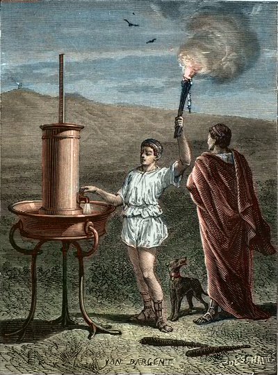 Aeneas Tacticus أو Tacticus يخترع نظام الإشارات المرحلية 336BC - Enee le Taccien - Aeneas le التكتيكي يخترع فن إشارات العبارات في 336 قبل الميلاد - اخترع Aeneas التكتيكي فن إشارات العبارات في 336 قبل الميلاد. بواسطة فنان غير معروف