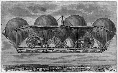 مشروع المنطاد للمخترع إرنست بيتين 1812-1878). نقش في "مجلة الشباب" بواسطة فنان غير معروف