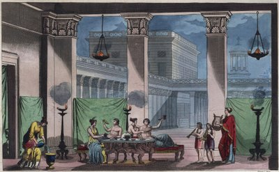 اليونان القديمة - Triclinium - نقش من عادات وتقاليد جميع شعوب الكون. أي تاريخ الحكومة ، والقوانين ، والميليشيات ، ودين جميع الأمم من أبعد الأوقات حتى يومنا هذا "1856 بواسطة فنان غير معروف