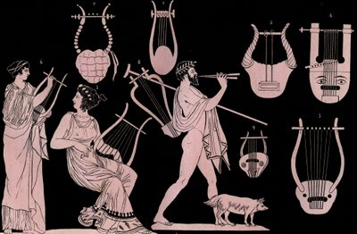 آلة موسيقية يونانية قديمة: Lyre and Cithara (cithare) (kithara) - نقش من عادات وتقاليد جميع شعوب الكون. هذا هو تاريخ الحكومة ، والقوانين ، والميليشيات ، ودين جميع الأمم من أبعد العصور حتى بواسطة فنان غير معروف