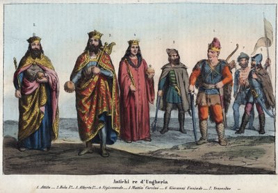 ملك المجر القديم - أتيلا (حوالي 395-453) - بيلا الأول البطل أو الحكيم (بيلا الأول أرباد المعروف باسم بيلا بيسون أو بيلا البطل ، حوالي 1015-1063) - ألبرت الأول من ألمانيا (ألبرت الأول من هابسبورغ بواسطة فنان غير معروف