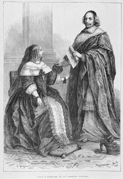 آن النمسا والكاردينال جول مازارين (جوليو رايموندو مازارينو أو مازارينو) (1602-1661) - Grav. ، في "Histoire de France من أقصى الأوقات حتى 1789" بقلم M. Guizot بواسطة فنان غير معروف
