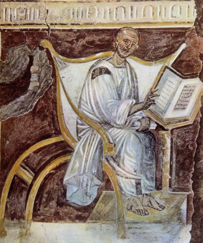 مجهول (حوالي القرن السادس). أقدم صورة للقديس أوغسطين (354 - 430). روما. Palazzo Lateranense ، Scala Santa (St. Staircase). الفاكس. بواسطة فنان غير معروف