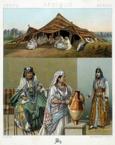 خيمة عربية ، أزياء نسائية جزائرية - في "Le costume historyique" بقلم Racinet بواسطة فنان غير معروف