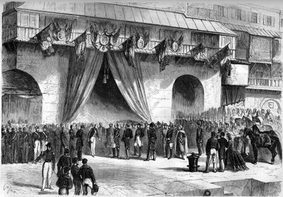وصوله إلى الجزائر العاصمة في 19 سبتمبر 1864 على يد مارشال ماك ماهون (ماك ماهون) (1808-1893) ، المعين حاكمًا عامًا للجزائر. استقبال من قبل السلطات المدنية والعسكرية تحت قبو الأميرال. بواسطة فنان غير معروف