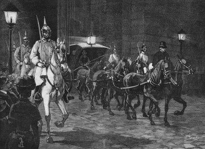 وصول رفات الأرشيدوق رودولف من هابسبورغ (1858 - 1889) ، ولي عهد النمسا. بواسطة فنان غير معروف