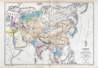 آسيا في وقت أقصى حد للهيمنة المغولية تحت حكم قبلاي (قوبلاي خان) (1260-1294) - خريطة أعدها إم جيه إتش شنيتزلر ، الأطلس التاريخي والرائع 1857 بواسطة Unknown artist