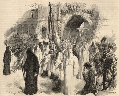 موكب الكفارة لوقف الحمى الصفراء في لشبونة ، البرتغال عام 1857. نقش في "لوموند لامع" من عام 1857. مجموعة خاصة. بواسطة فنان غير معروف