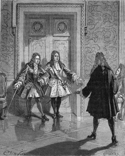 أغسطس 1718: منع القديس سيمون (سانت سيمون) (لويس دي روفروي ، دوق) (1675-1755) المرور إلى دوق مين (لويس أوغست (لويس أوغست) من بوربون) (1670-1736). نقش القرن التاسع عشر. في "تاريخ فرنسا" لجول ميشليه بواسطة فنان غير معروف