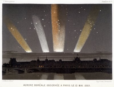 شوهد Aurore Boréale في باريس في 13/05/1869 - في "" المغناطيسية والكهرباء "بواسطة Amédée Guillemin بواسطة فنان غير معروف