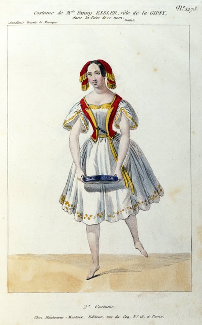 الراقصة النمساوية فاني إلسلر (1810-1884) في رقصة باليه "La gipsy" "طبعة القرن التاسع عشر لعام 1839 بواسطة فنان غير معروف