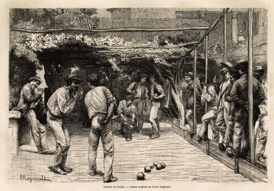 لاعبو الكرة في روما (إيطاليا). نقش لتوضيح الرحلة إلى روما ، بقلم فرانسيس وي ، في 1864-1868 ، نُشر في "Le tour du monde ، nouveau journal des voyages" ، تحت إشراف إدوارد شارتون بواسطة فنان غير معروف