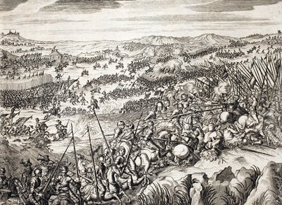 معركة جمبلوكس (1578) (معركة جمبلو) الجيش الإسباني ضد جيش 16 من المقاطعات السبعة عشر في هولندا - نقش في "Histoire De La Guerre Des Paisles-Bas" للفاميانو سترادا (1572-1649) بواسطة فنان غير معروف