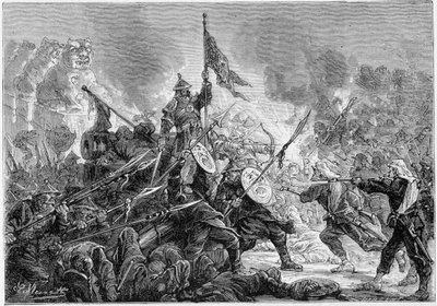 معركة باليكاو: هزيمة جيش المانشو أمام قوة المشاة الفرنسية البريطانية ، 21/9/1860 - بواسطة فنان غير معروف