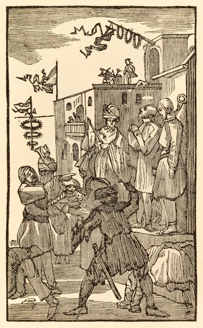 ها الغرور عادلة! من تقدم الحجاج من هذا العالم ، إلى ما سيأتي بقلم جون بونيان (1628-1688) ، يدخل المسيحي بلدة فانيتي فير ويرى رفقاء الحجاج في سلاسل. بواسطة غير معروف