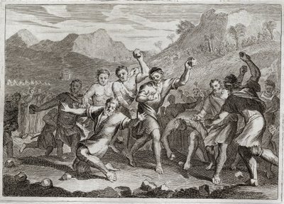 الكتاب المقدس ل Royaumont ، العهد القديم: Blasphemator Lapide. يجعل الله الحجر مجدفًا على اسمه المقدس ، وآخر انتهك يوم السبت المقدس (السبت ، السبت ، السبت ، السبت ، السبت) ، وجمع بعض القش في الحقل. رسم توضيحي من عام 1811. بواسطة فنان غير معروف