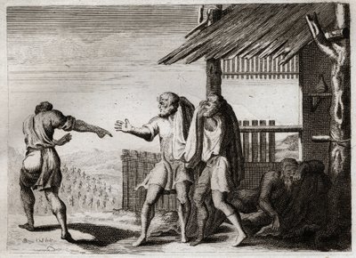 إنجيل رويومونت ، العهد القديم: ملعون شام أبيه (سكران نو). شام ، ثاني أبناء نوي ، يرى والده في وضع غير لائق ، ولا يهتم به ، ويلعن عليه. رسم توضيحي من عام 1811. بواسطة فنان غير معروف