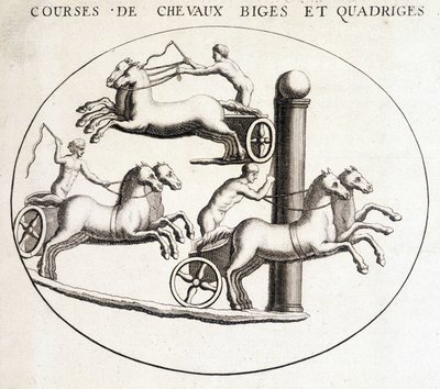 سباقات الخيول Biges و Quadriges. نقش القرن التاسع عشر. بواسطة فنان غير معروف