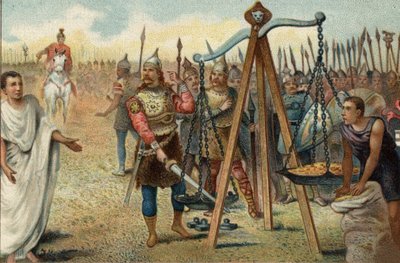 Brennus يضع سيفه في الميزان ، 390 قبل الميلاد: طرد روما من قبل Gauls بقيادة رئيسهم Brennus (Brennos). في مواجهة مقاومة الرومان ، وافق برينوس على التعامل مع المنبر العسكري الروماني كوينتوس سولبيسيوس: غادر روما ضد السلطة الفلسطينية بواسطة فنان غير معروف