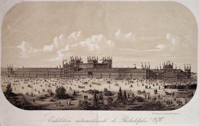 يحتفل المبنى بالذكرى المئوية لتأسيس الولايات المتحدة (1776-1876) في المعرض الدولي لفيلادلفيا بواسطة فنان غير معروف