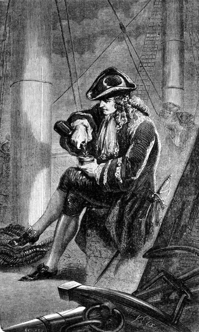 الكابتن غابرييل دي كليو (ديكليوكس ، ديكليوكس) (1687 / 1678- حوالي 1774) ، بتكليف من الملك لويس الرابع عشر في عام 1725 لإعادة نبات القهوة (صانع القهوة) إلى مارتينيك ، يشاركه حصته من الماء لإنقاذه من الجفاف. نقش التاسع عشر بواسطة فنان غير معروف